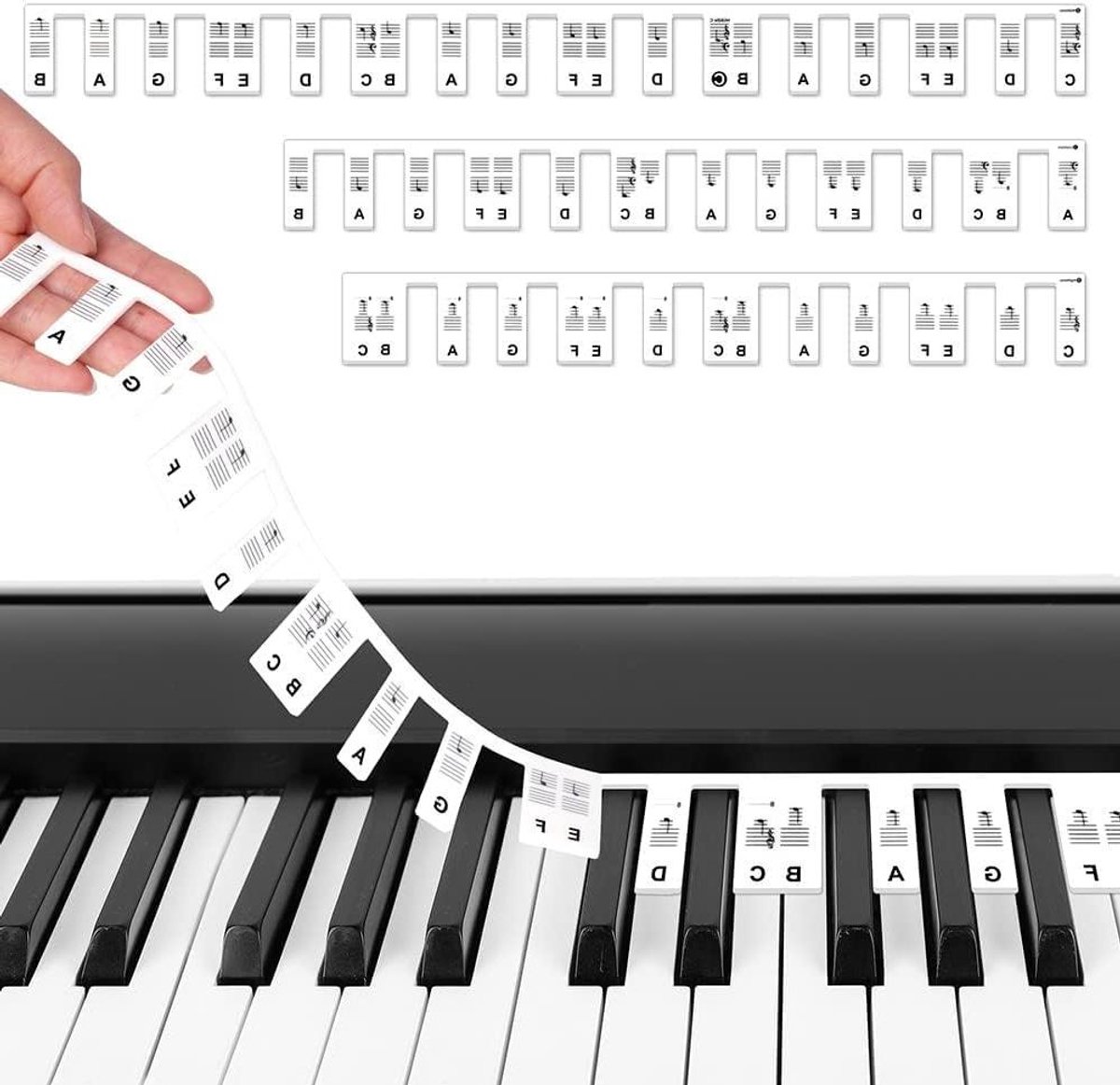 Piano Toetsen Labels - Muziek Stickers - Snel Leren Spelen - Herbruikbaar Siliconen Ontwerp - 88 Toetsen - Zwart