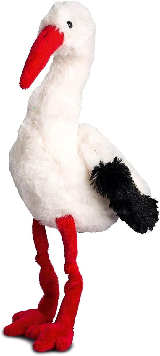 Pluche ooievaar - Knuffeldier Marius - Knuffelen en decoreren - Machinewasbaar - 35 cm - Wit