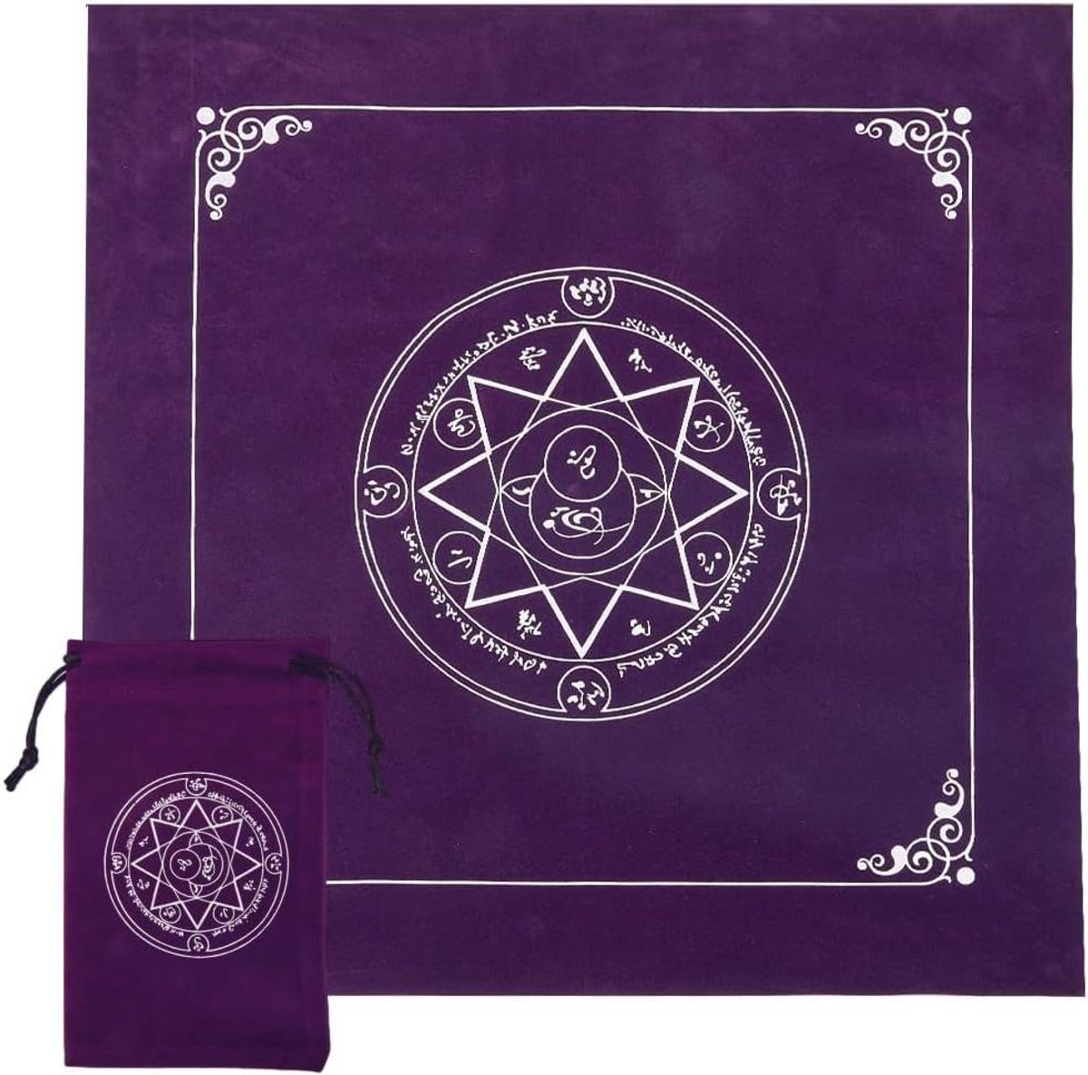 Tafelkleed Set - Tarot Accessoires - Waarzeggerij Praktijk - Pentagram Ontwerp - 50 cm Vierkant - Paars