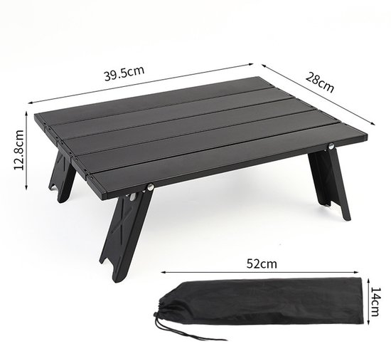 Opvouwbare kampeertafel - Draagbare buitentafel - Picknicktafel-Strandtafel - Opklapbare structuur met vaste poten plaatsing geschikt - Aluminium - 39,5×28×12,8 cm - Voor kamperen wandelen stranduitjes en tuinactiviteiten - Zwart — afbeelding 2