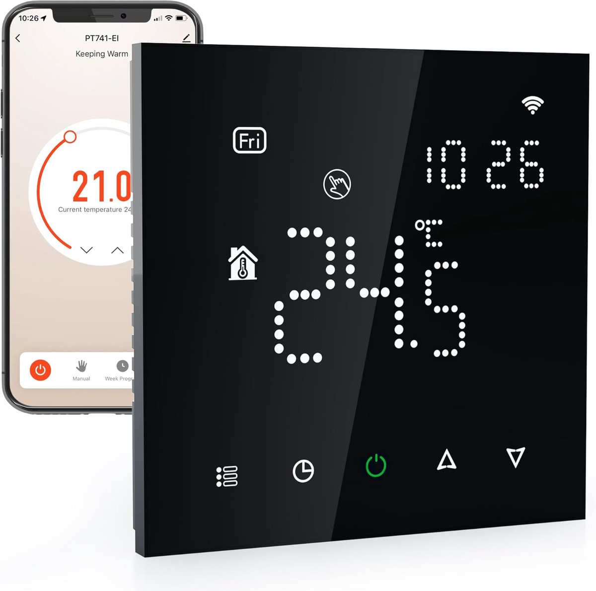 SnelShoppen - Slimme Wifi Kamerthermostaat voor Vloerverwarming en Elektrische Verwarming, 6 Programma's per Dag, Geofencing & Raamopenherkenning, 230