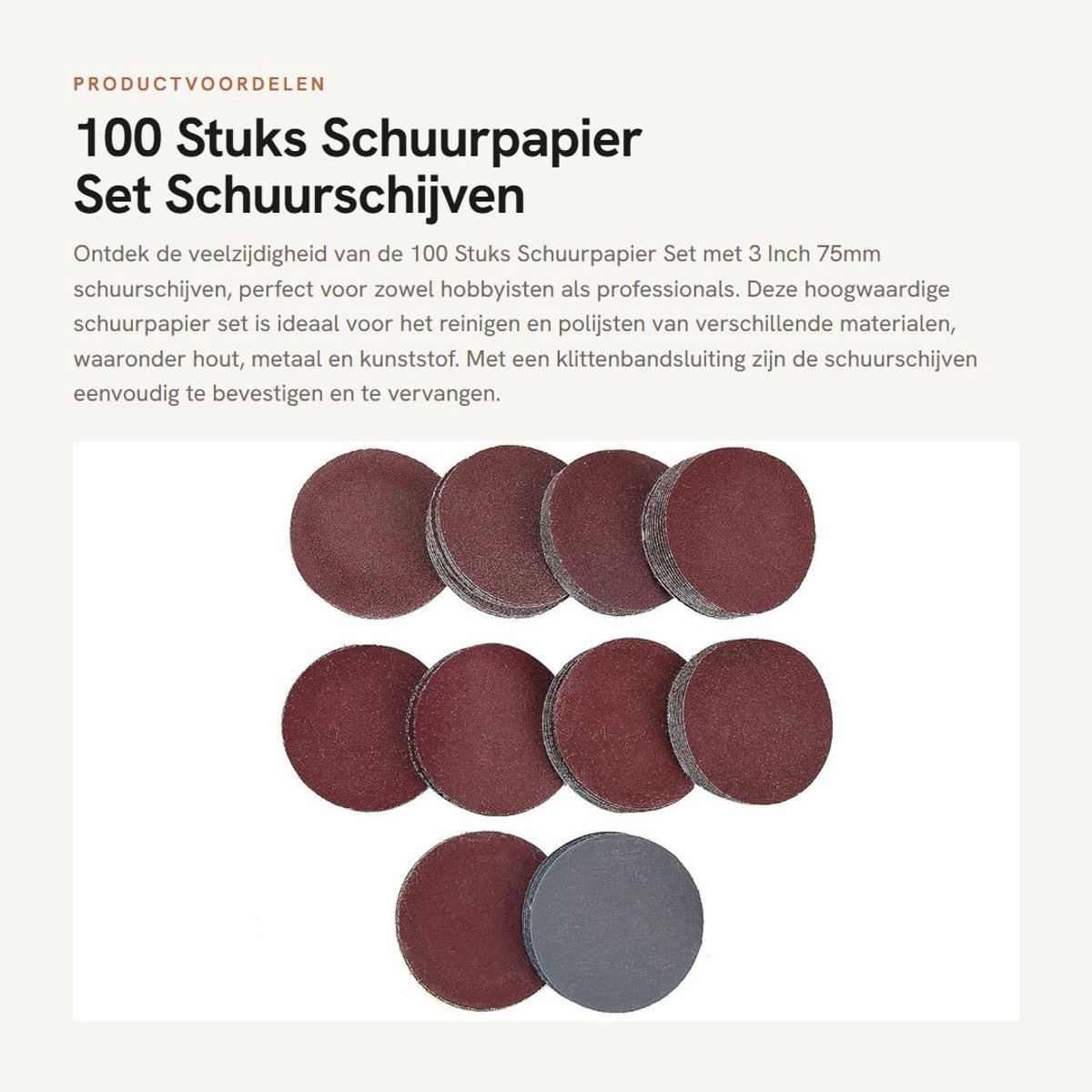 Dailygoods- Schuurpapier Set 100 Stuks - Schuurpapier 75mm - Klittenbandsluiting - Duurzaam - Polijstschijf - Geschikt voor Kunststeen en Hout - Schuurschijven