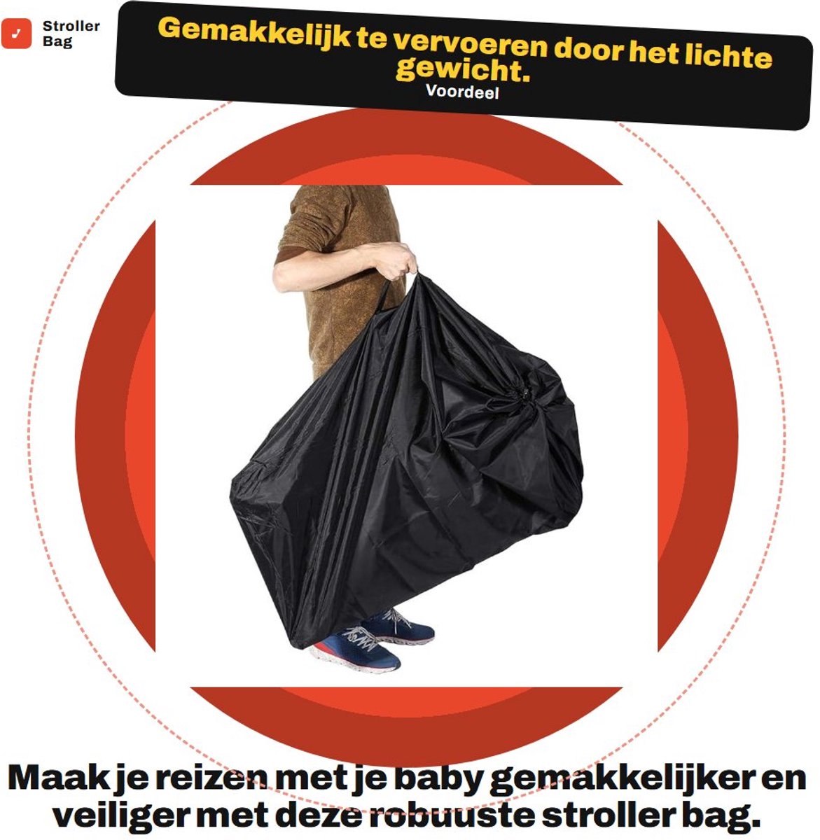 Inovra- Kinderwagentas - Opvouwbaar ontwerp - Oxford materiaal - Verstelbaar slot - Trekkoordsluiting - Bescherming tegen schade - Buggytas