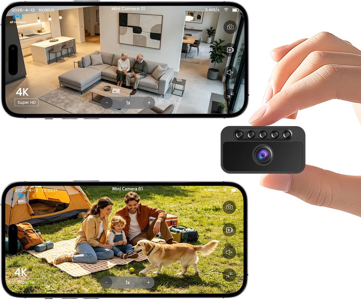 Thijox - Spionagecamera 4K Mini Draadloze Bewakingscamera, Wifi en Niet-Wifi, Verborgen Camera met Nachtzicht voor Binnen en Buiten, Meerdere Installa