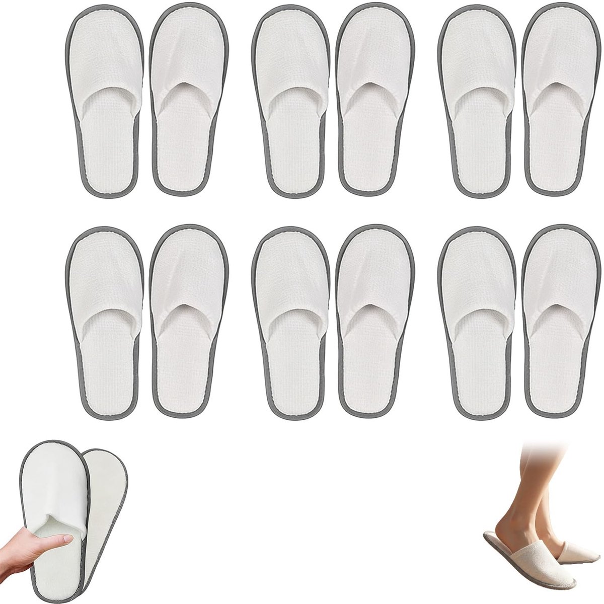 set, 6 paar uniseks huisslippers van katoen-linnenmix, ademende hotelslippers met 4 mm antislip zool, wasbaar en herbruikbaar voor thuis, gastenverblijf, spa en reis