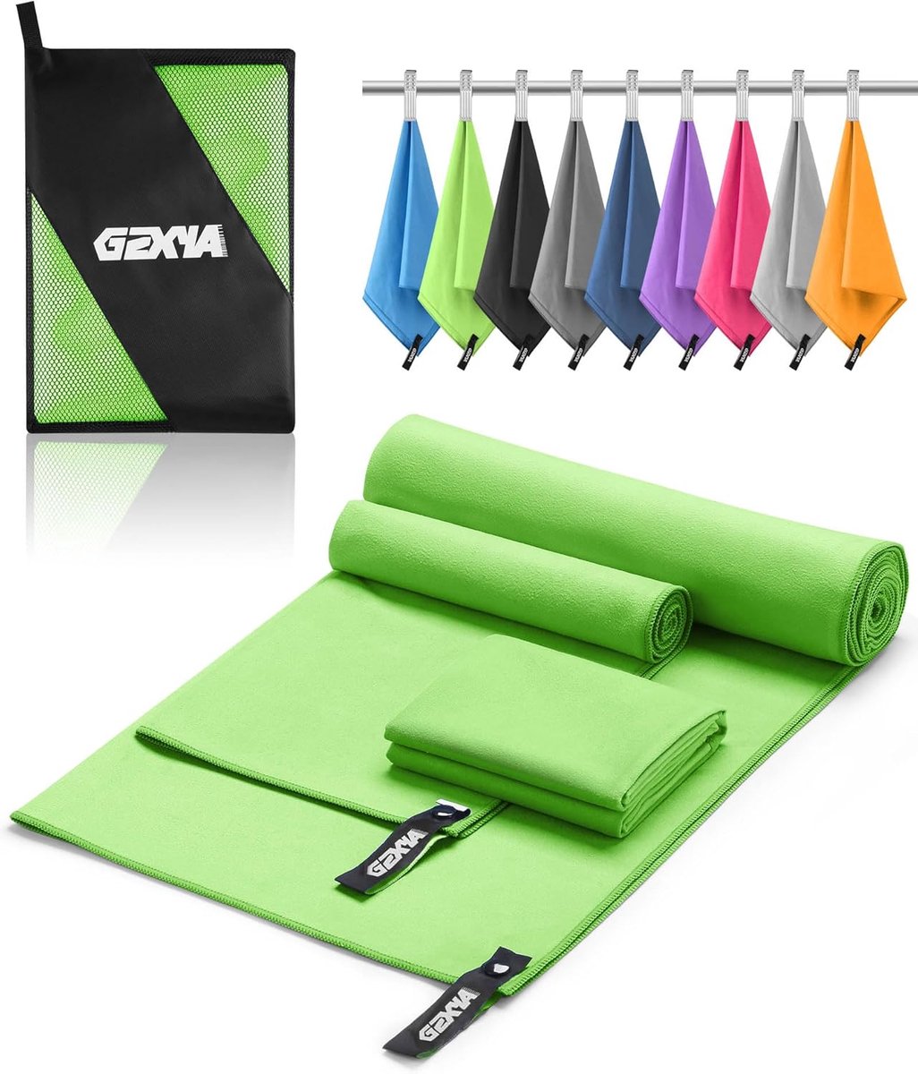 SnelShoppen - Microfibre Handdoek Set 3-delig - Sneldrogende Microvezel Badhanddoek 180 x 60 cm + 2 Kleine Handdoeken 80 x 40 cm - Lichtgewicht en Com