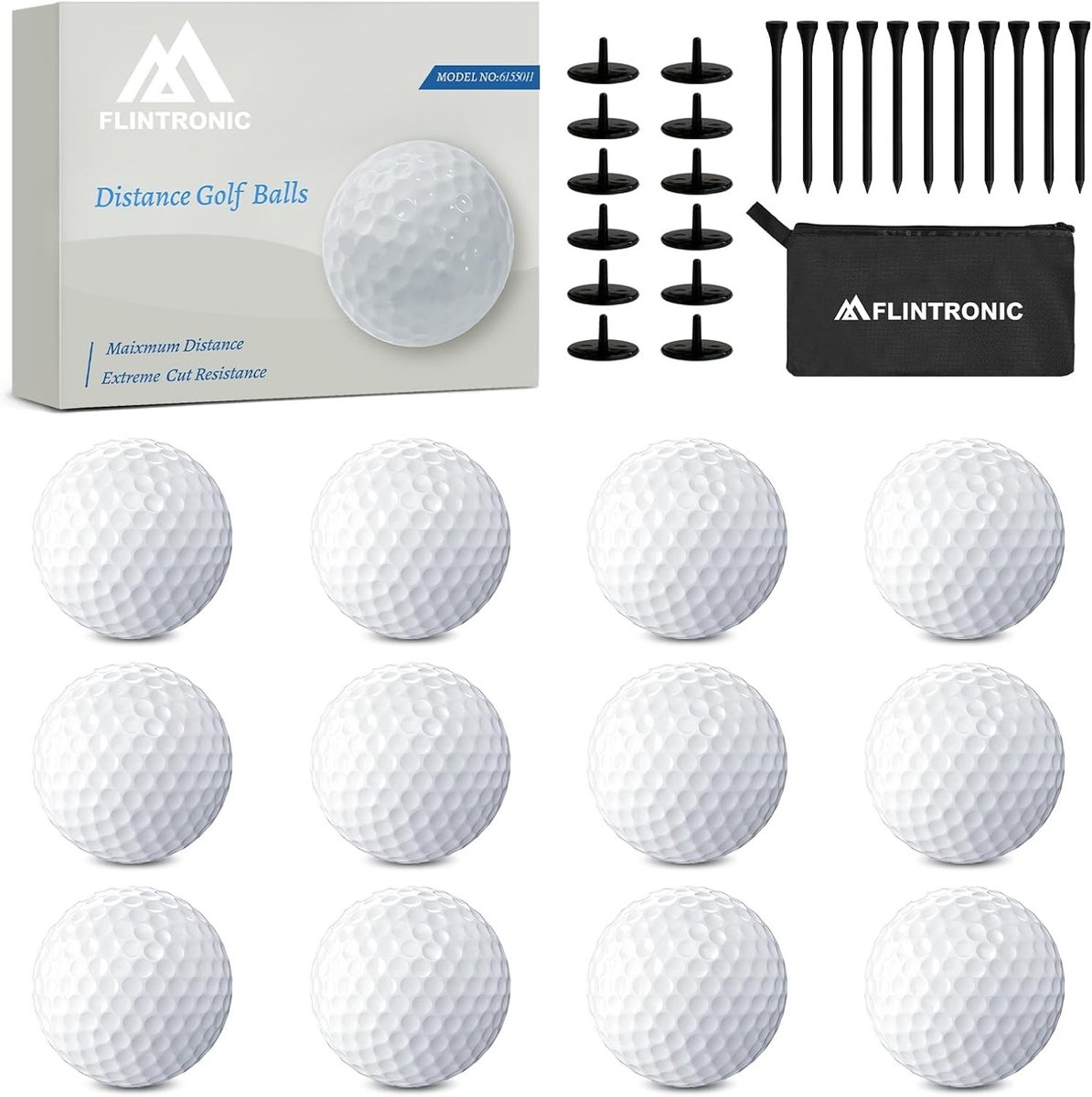 Golfballen voor Professionals en Beginners - 12 Stuks met Tees, Ballmarkers en Tas voor Verbeterde Afstand en Controle