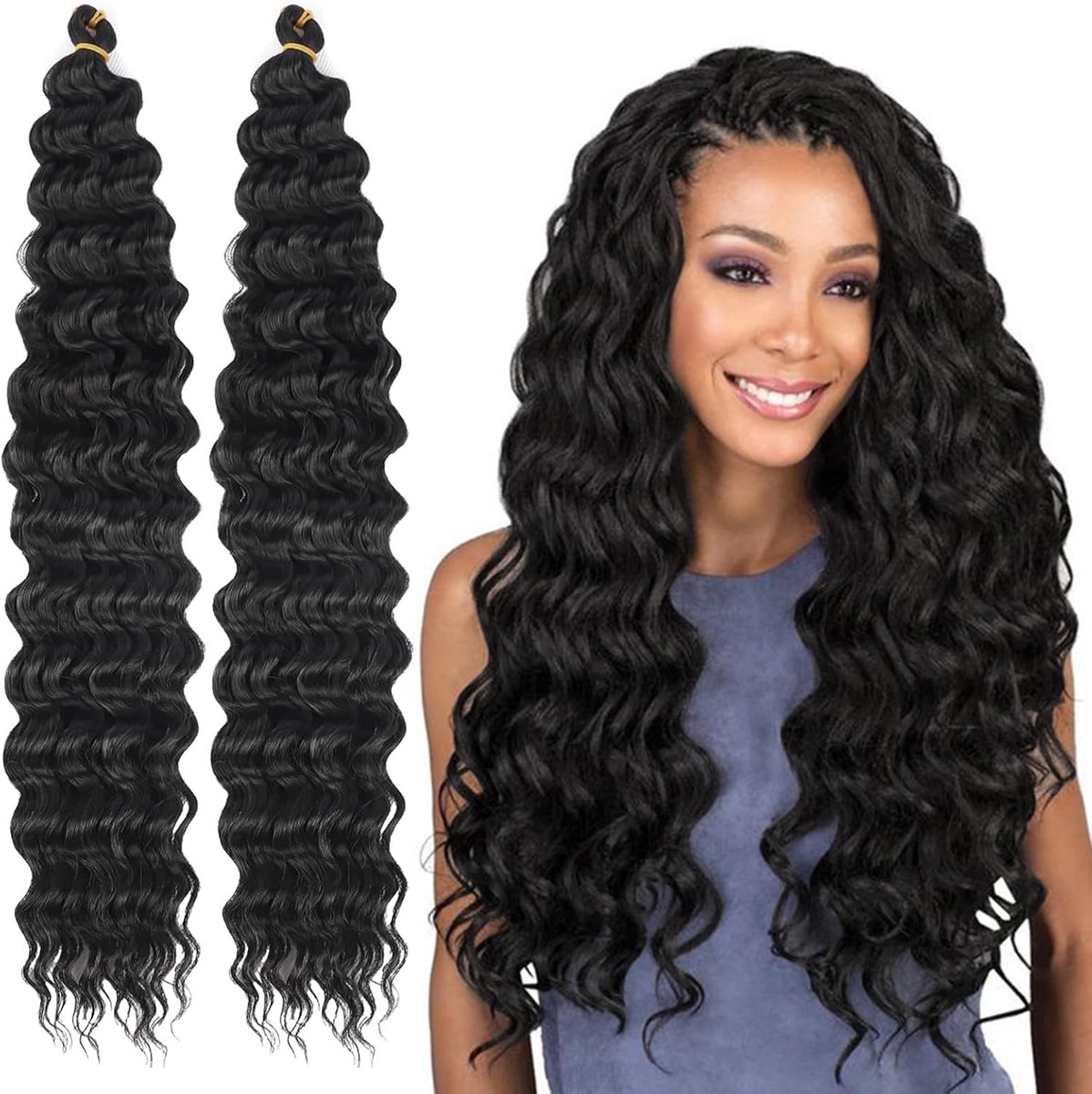 Boho Vlecht Haar voor Curly Vlechten en Ocean Waves - 60cm Zwart Menselijk Haar Extensions voor Vrouwen met Diepe Golf en Bulk