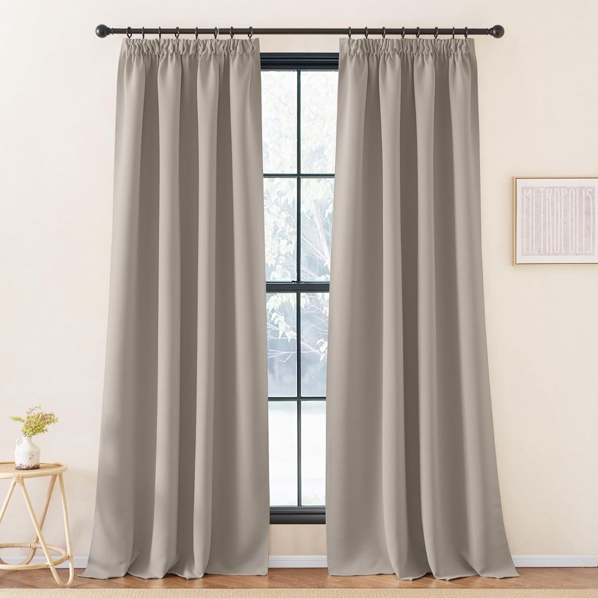 Effen Kleur Verduisterende Gordijnen, Warmte-isolerende Gordijnen, Stijlvol, Geschikt voor Woonkamer Slaapkamer,140B x 260H cm (2 Panelen),Zand
