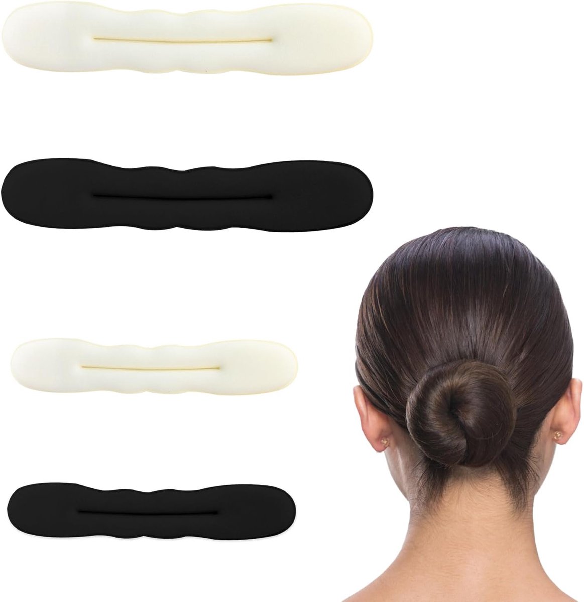 4 stuks haarknopen voor donuts, eenvoudige haarknopen, snelle en eenvoudige styling, haarknopen voor meisjes, snelle knot, 2 grote en 2 kleine, zwart en wit