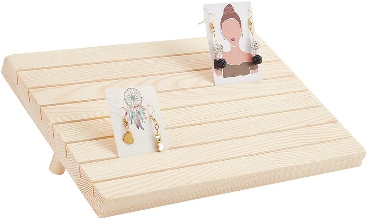 7 Slots Houten Oorbellen Displaystandaard, Oorbellen Kaarthouder met 2 Afneembare Pinnen, Organisator voor Sieraden en Oorbellen, 29 x 19 cm