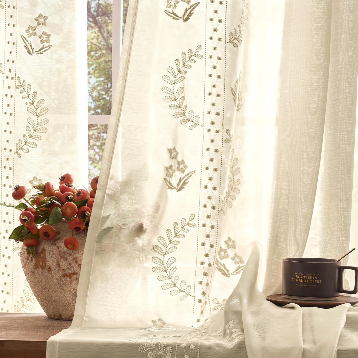 Gordijnen met oogjes, vitrage, set van 2, gordijnen, woonkamer, modern, slaapkamer, H 245 x B 140 cm, raamgordijn, gordijn met inslagringen, voor woonkamer, linnenlook, voile gordijn