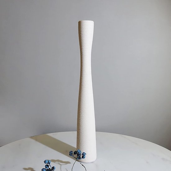 Vloervaas voor pampasgras, keramische vaas, wit, mat, groot, 50 cm hoog, decoratieve bloemenvaas, modern minimalistisch design, handgemaakte smalle vazen voor gedroogde bloemen, lange steel