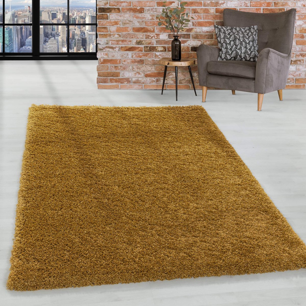 Lange stapel ruig Gewoon ontwerp Woonkamer 30 mm poolhoogte Pluizig Zacht Rechthoekig Rond Lopers, kleur:Goud, Groote:120x170 cm