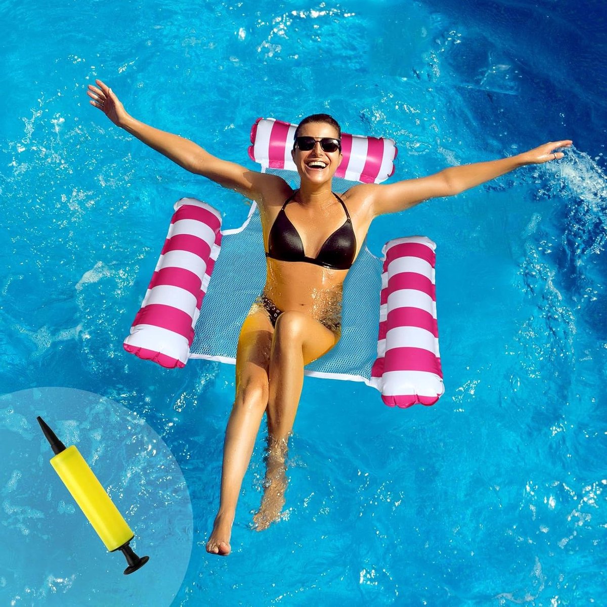Waterhangmat - Zwemstoel Vlotter - Ontspannen in water - Multifunctioneel 3-in-1 - 120x100cm - Rozerood
