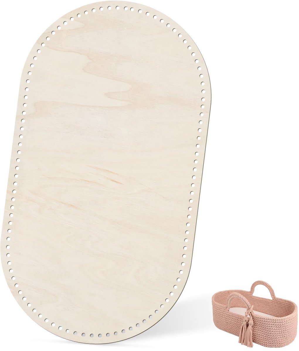 Mandbodem, houten vloer voor haken, haken, houten basis, natuurlijke houten mandbodem, cirkel, zelfgemaakt, voor doe-het-zelf mand (90 x 50 cm, 10 mm gaten & 1 stuk)