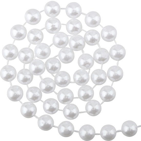 Set van 2 stuks, 10 m x 10 mm, witte parelslinger, parelketting, decoratieve kralen, rol voor bruiloft en feestdecoratie, verjaardag, doop, tafel, decoratie, doe-het-zelf handwerk — afbeelding 2