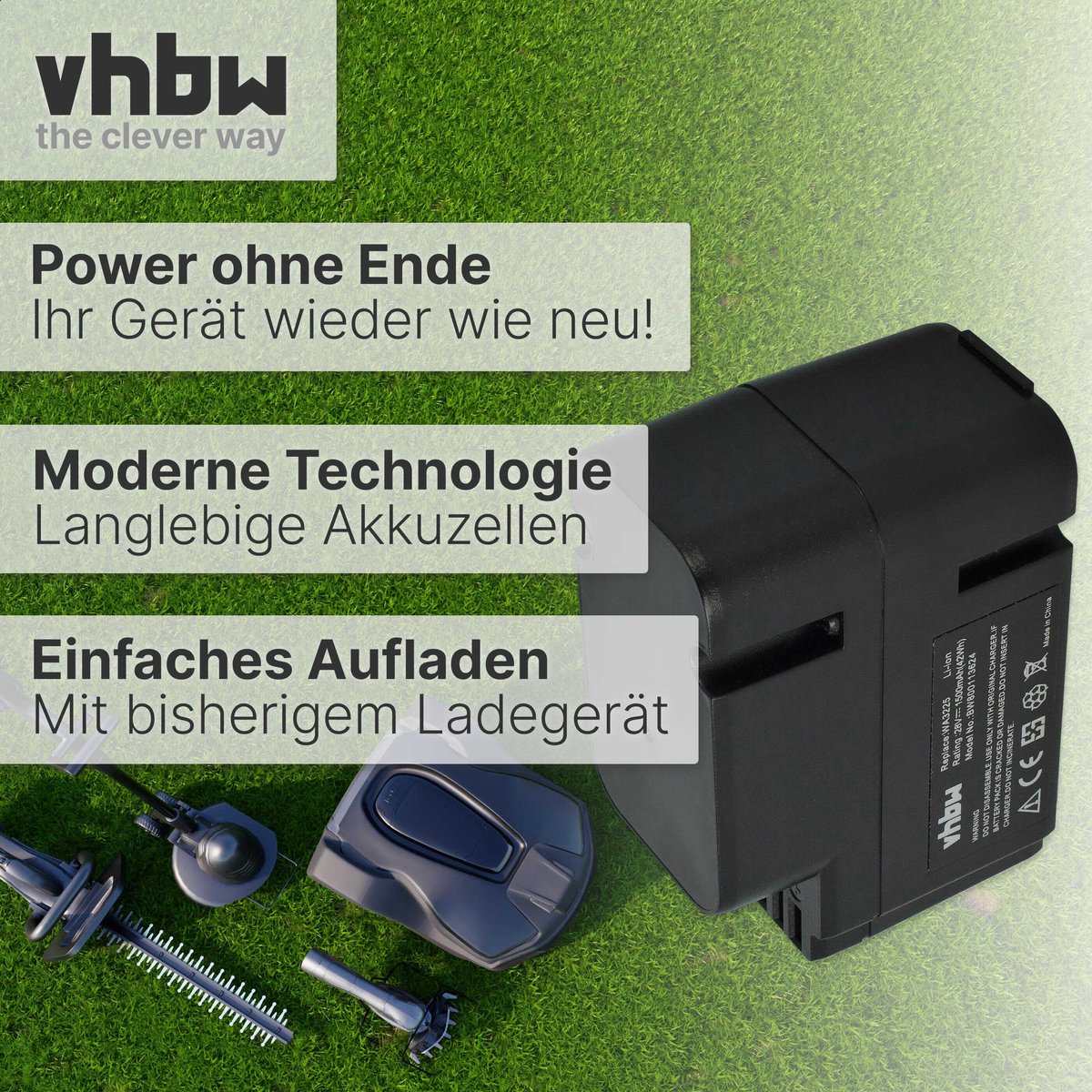 vhbw Vervangende accu voor Worx WA3226, WA3565, WA3225 grasmaaiers (1500mAh 28V Li-Ion) thumbnail 2