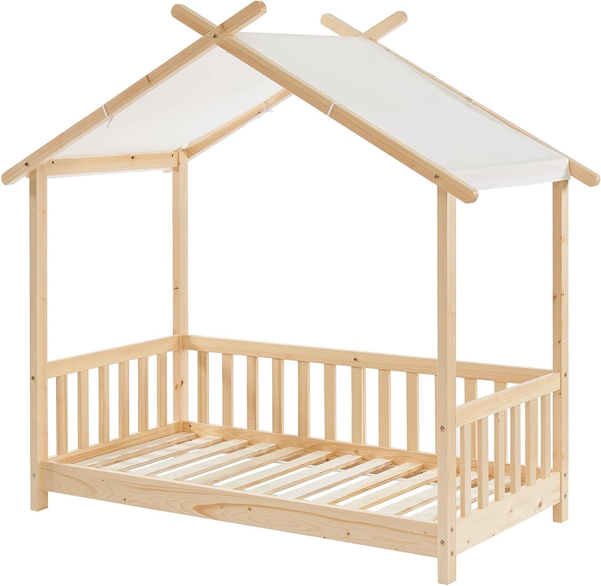 Tentbed Kinderen - Houten Bed - Slaapkamer Inrichten - Massief Grenen Frame - 70 x 140 cm - Natuurlijk