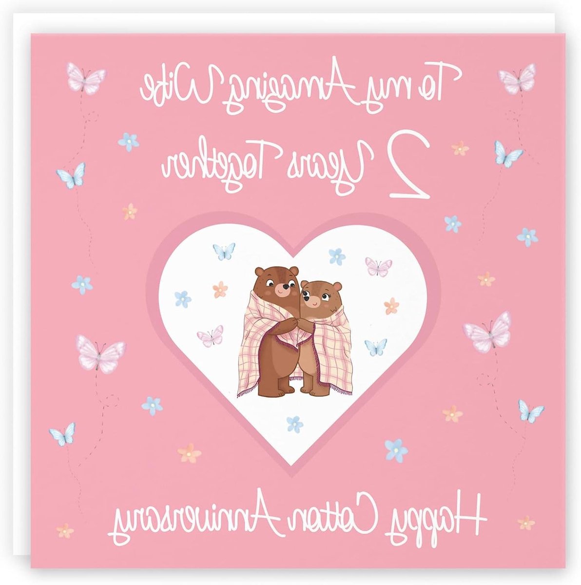 Jubileum Kaart - Twee Jaar - Viering Liefde - Boodschap Binnenin - 148 x 148 mm - Multicolor