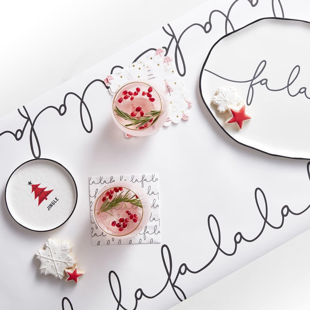 Papieren Tafelloper - Tafeldecoratie Rol - Feestelijke Tafeldekking - Met 'Falala' Script - 12 inch breed - Wit