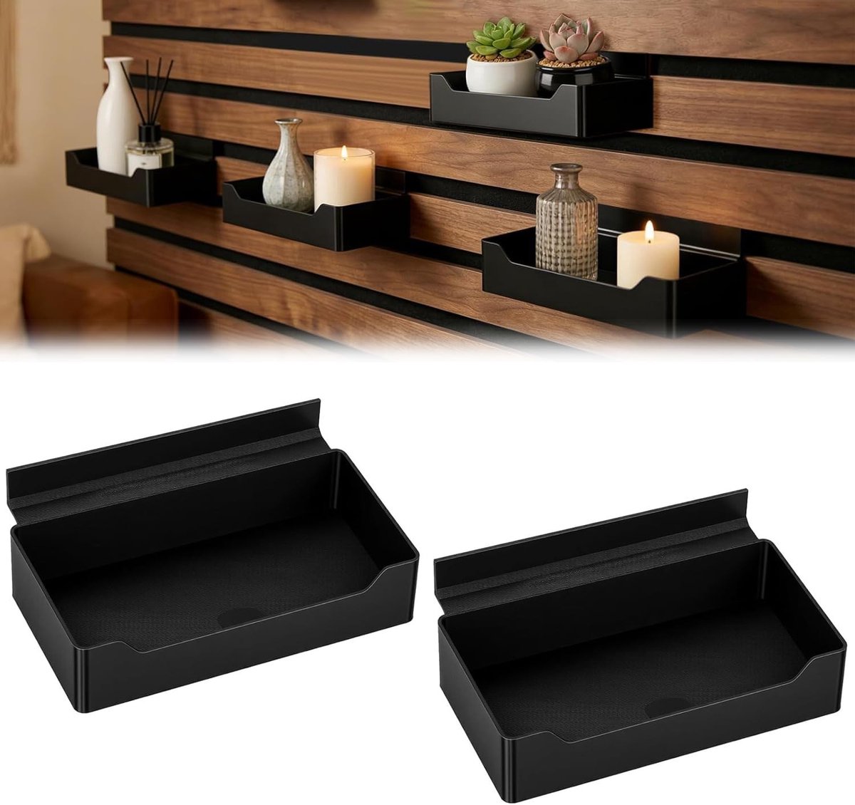 Zwevend rek voor akoestische panelen, 2 stuks, 15 x 8 cm, zwart, wandrek voor planten en d