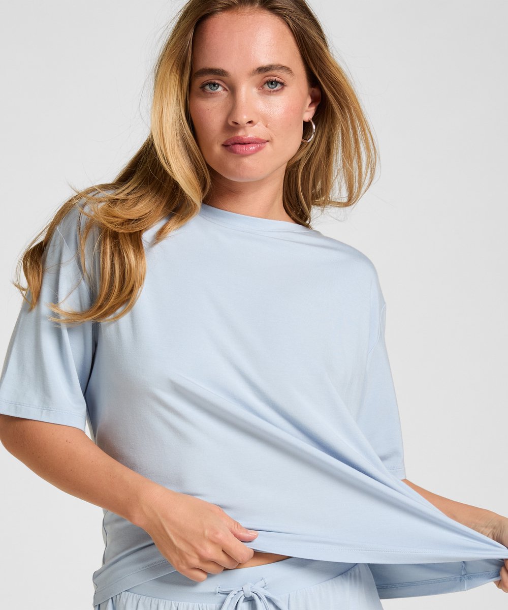 Hunkemöller Pyjama Top Jersey Korte Mouw Blauw