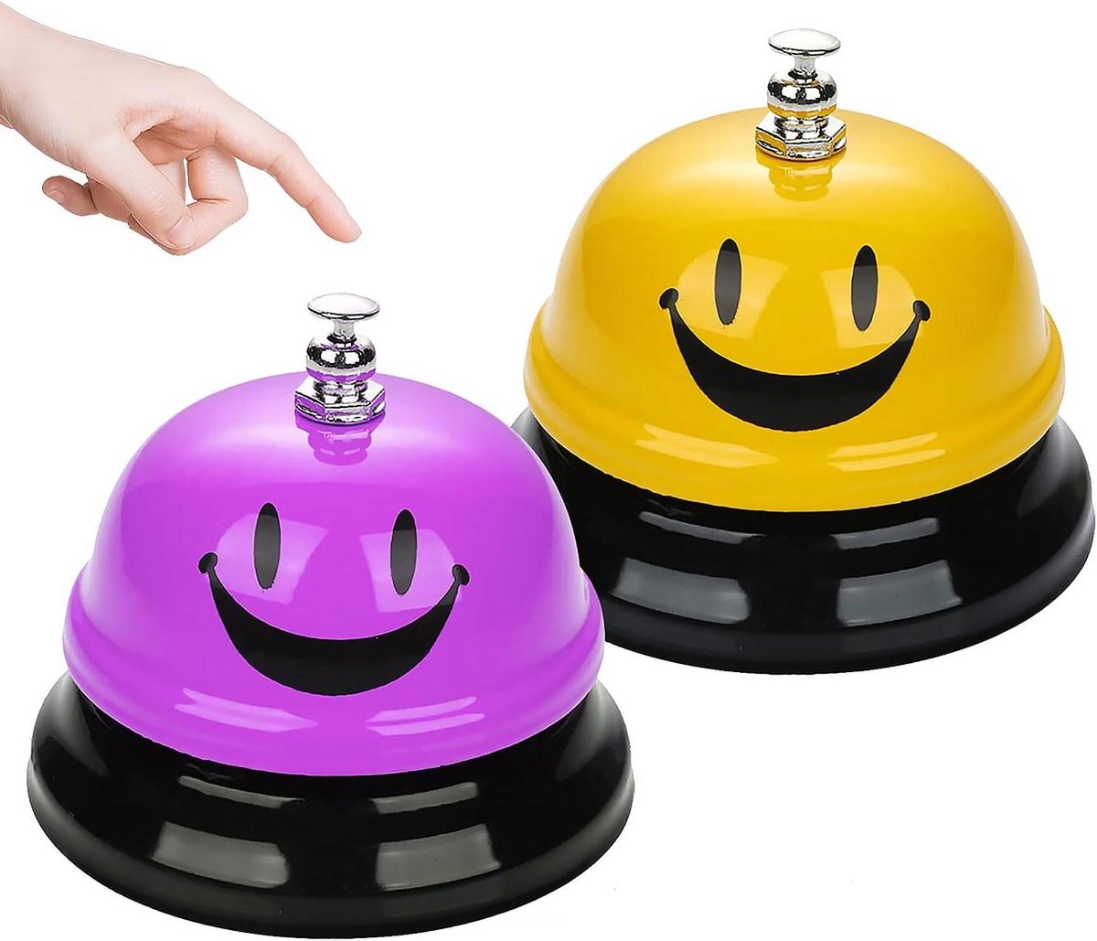 Tafelbel Set - Keukenklokken - Hulp Vragen - Volledig Metaal - 7.5 cm Diameter - Geel Paars