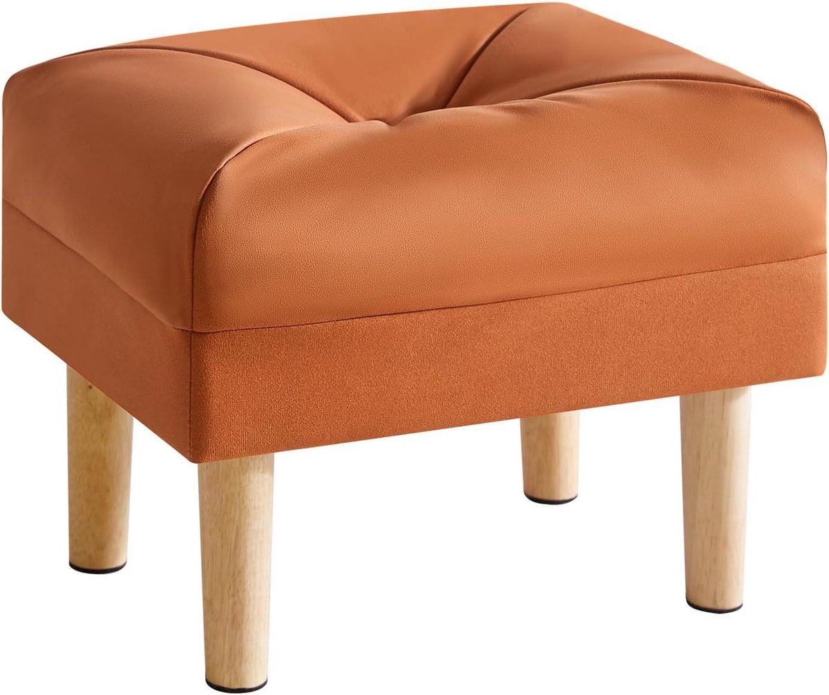 Poef Ottomaan - Voetenbankje - Voeten Rusten - Massief Houten Poten - 40x29x32cm - Oranje