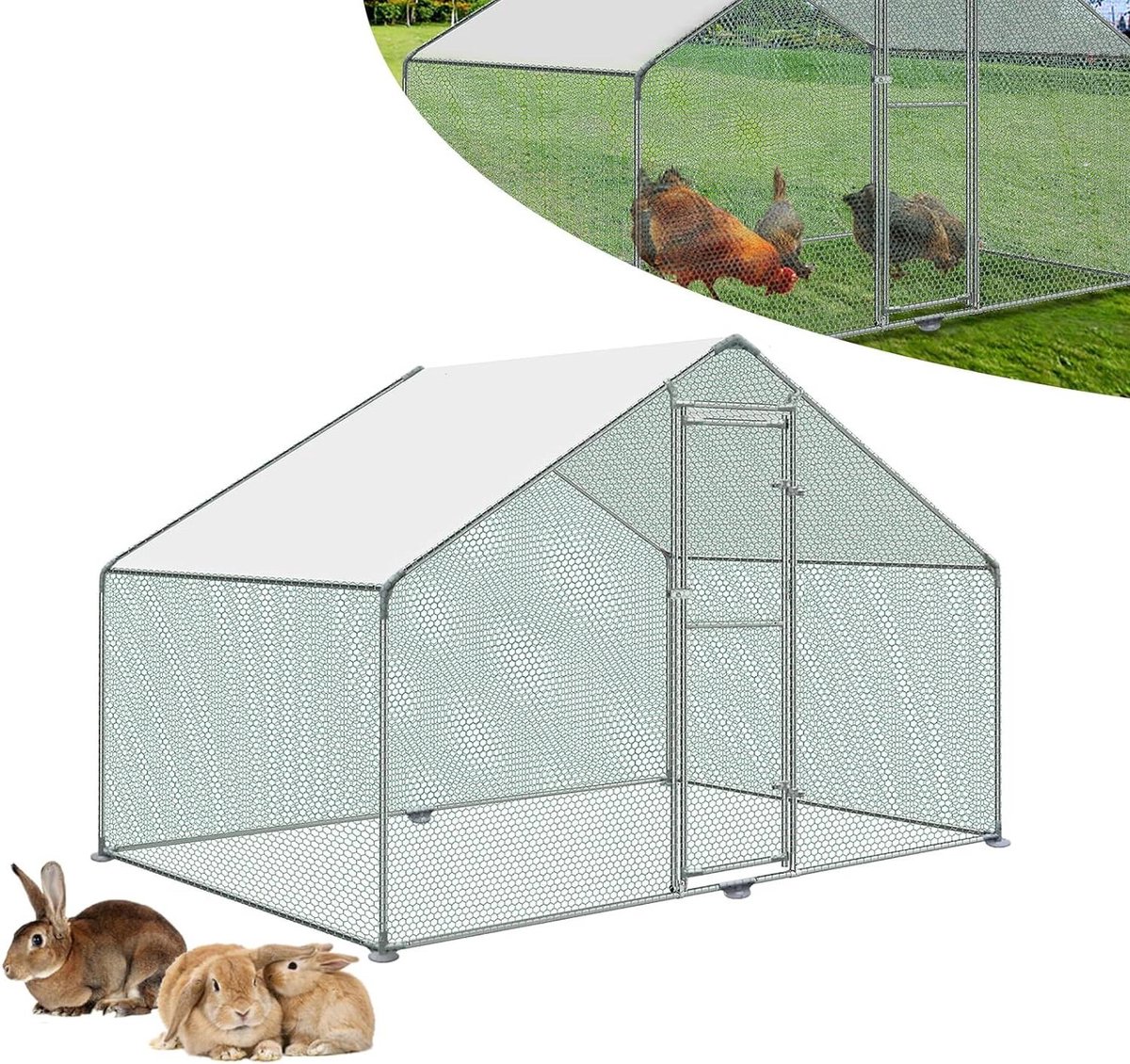 Metalen Kippenhok - Buitenren Dierenverblijf - Dieren Huisvesten - Wind en Regendicht - 3 x 2 x 2 m - Zilver
