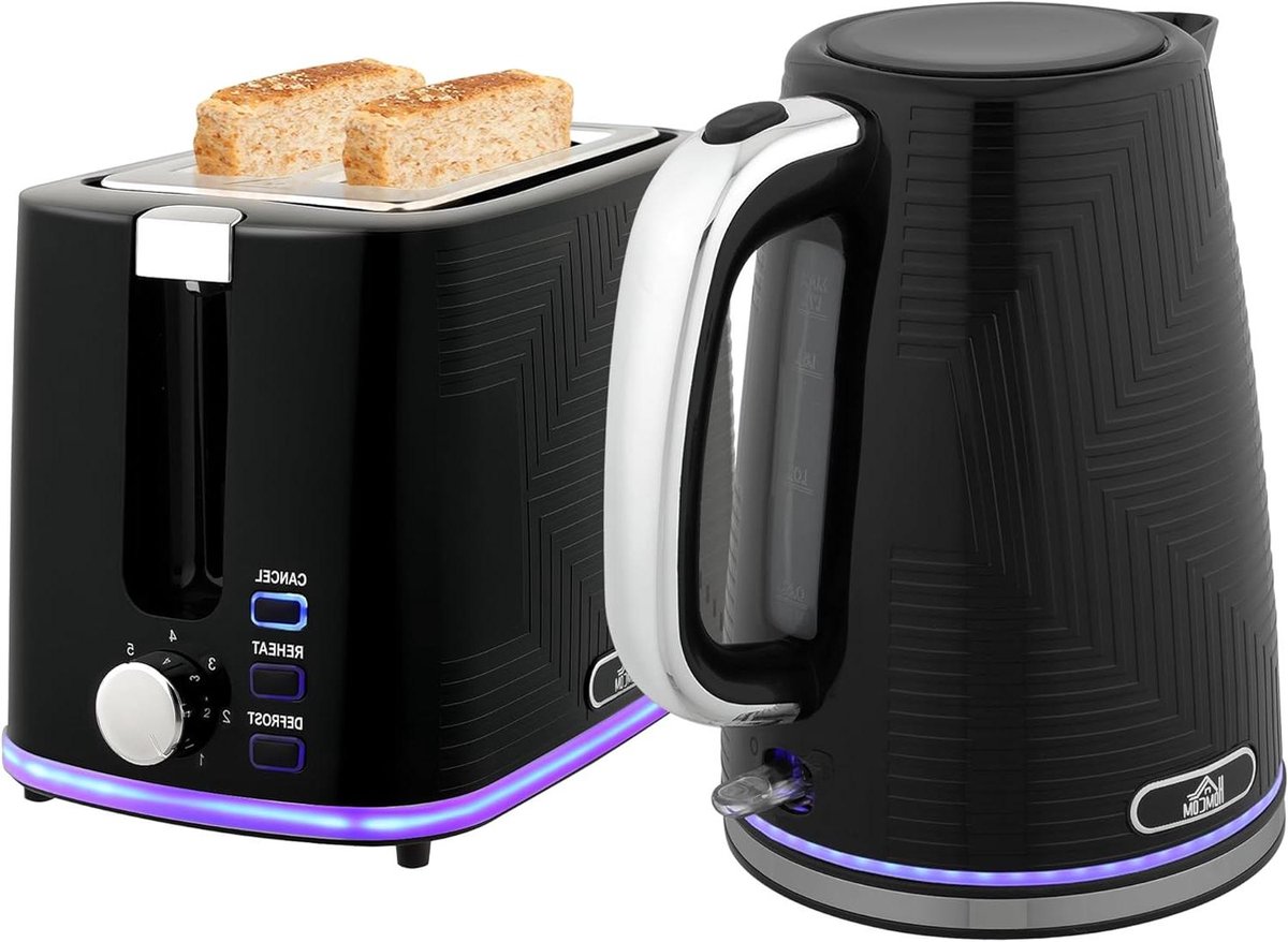 Waterkoker Broodrooster Set - Ontbijt Set - Keuken Apparaten - Roestvrijstaal - 17 Liter - Zwart