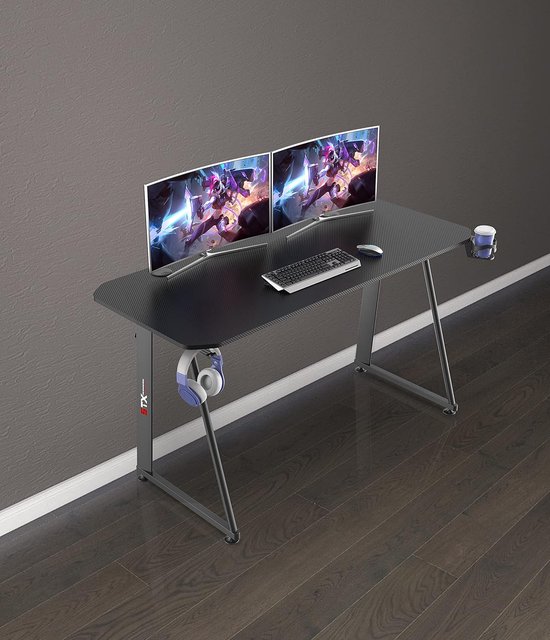 Ergonomisch Gaming Bureau met Kabelbeheer, Bekerhouder en Koptelefoonhouder - 140x60 cm van Merkloos — afbeelding 5