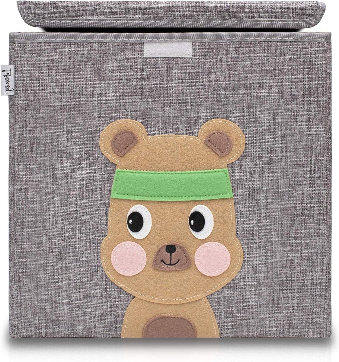 Opbergdoos met Deksel - Opbergoplossing Kinderkamer - Speelgoed Opbergen - Vrolijk Beer Design - 33 x 33 x 33 cm