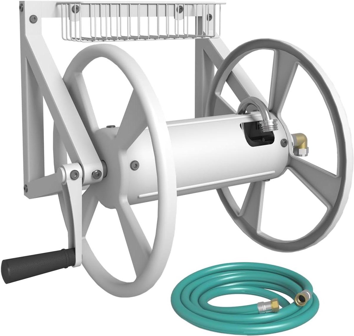 Wandmontage Slanghaspel - Slanghouder Wikkelaar - Tuin Water Geven - Driehoekig Frame Stabiliteit - Houdt 150 voet slang - Wit