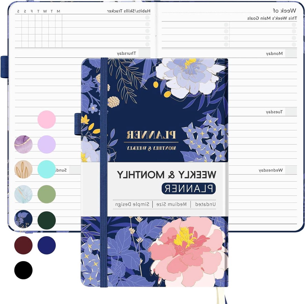 Weekplanner - Agenda Notitieboek - Dagelijkse Planning - 12 Maanden Indeling - A5 Formaat - Marinebloem