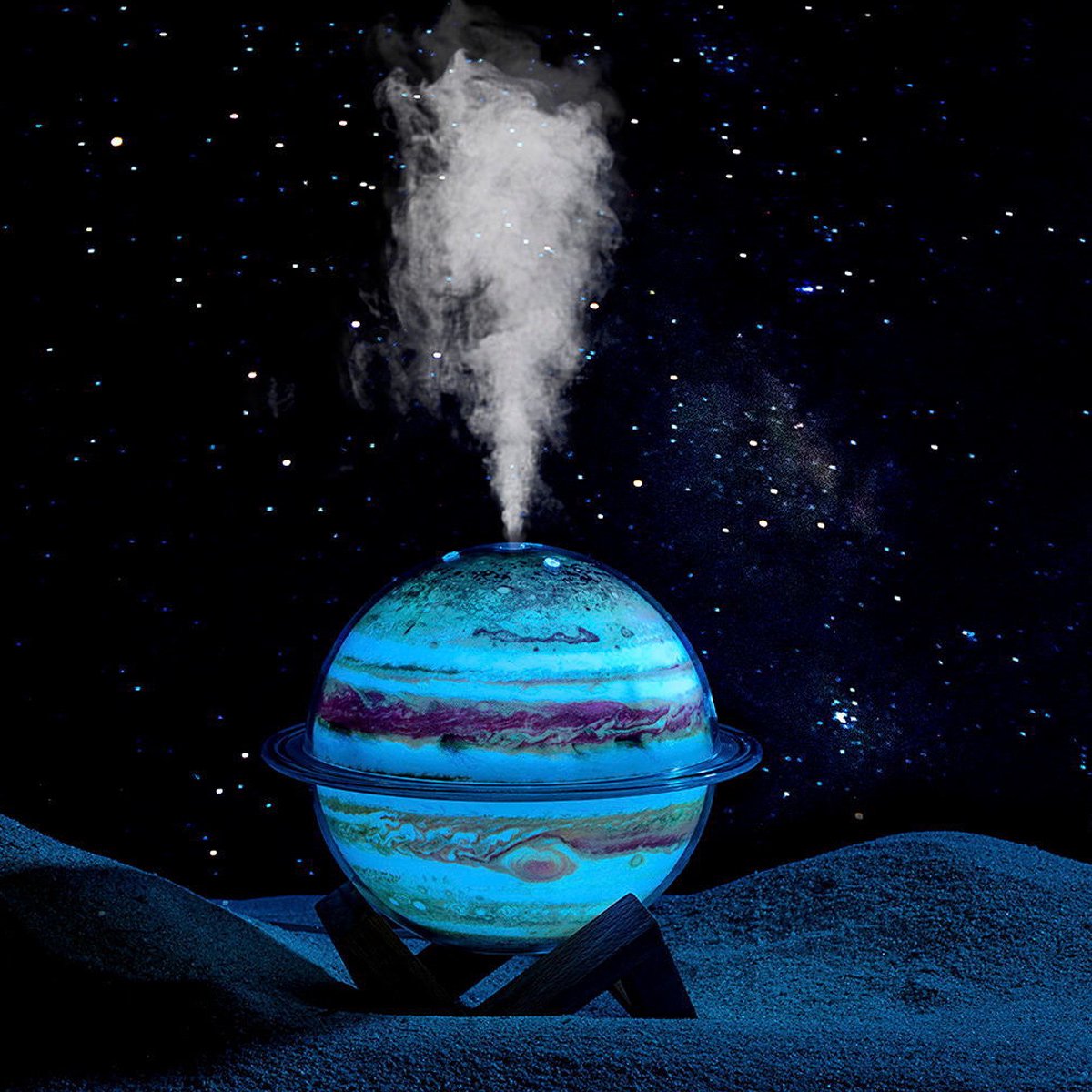 Mini-luchtbevochtigers voor thuis, 330 ml Jupiter-thema kleine luchtbevochtiger met nachtlampje, koele en stille USB-luchtbevochtiger, automatische uitschakeling bij gebrek aan water, 2 miststanden