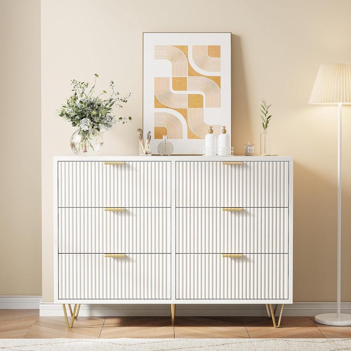 Commode met laden - Opbergkast Ladekast - Woonkamer Organiseren - Gouden metalen handgrepen - 100 x 34 x 73 cm