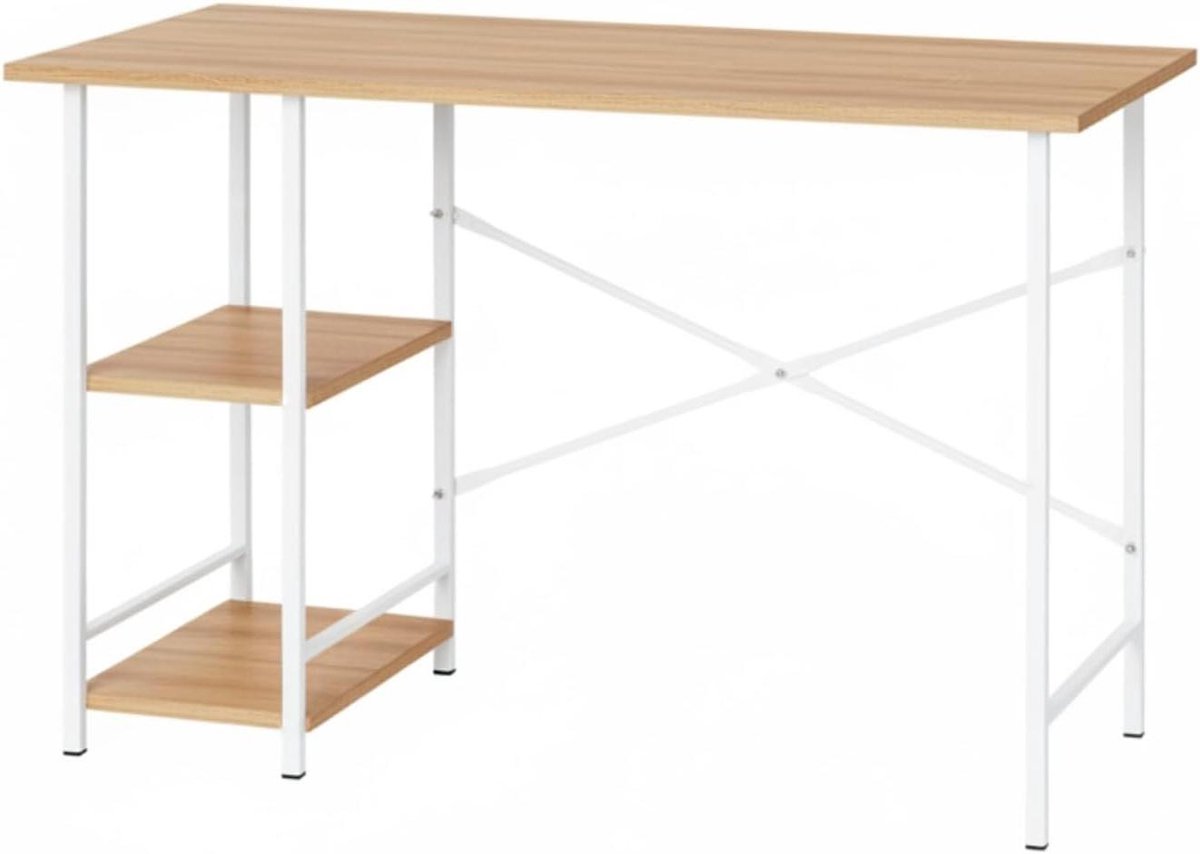 Bureau met planken - Computertafel Kantoor - Thuiswerken Organiseren - Omkeerbare montage - 120 x 60 x 74 cm - Wit
