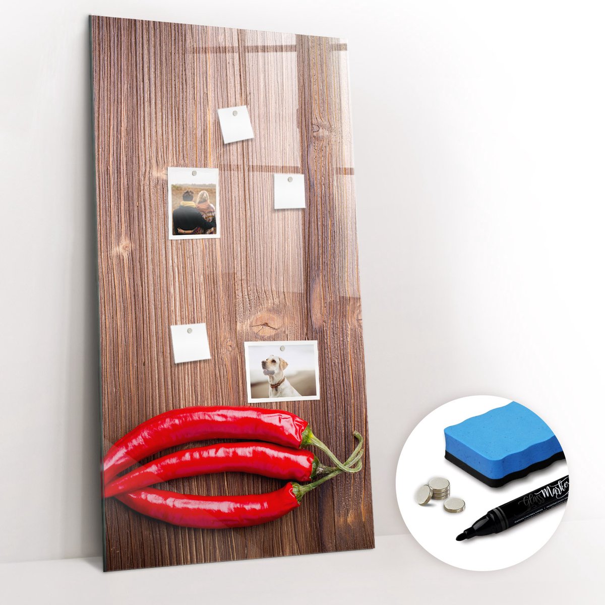 Tulup Whitebord - Paprika's op een plank - 60 x 120 cm - Rood Magneetbord Foto - Gratis 5 Sterke Magneten + Whiteboard Marker & Wisser - Interieur Accessoires Kantoor - Memo Magneetbord - Inspiratiebord Kantoor
