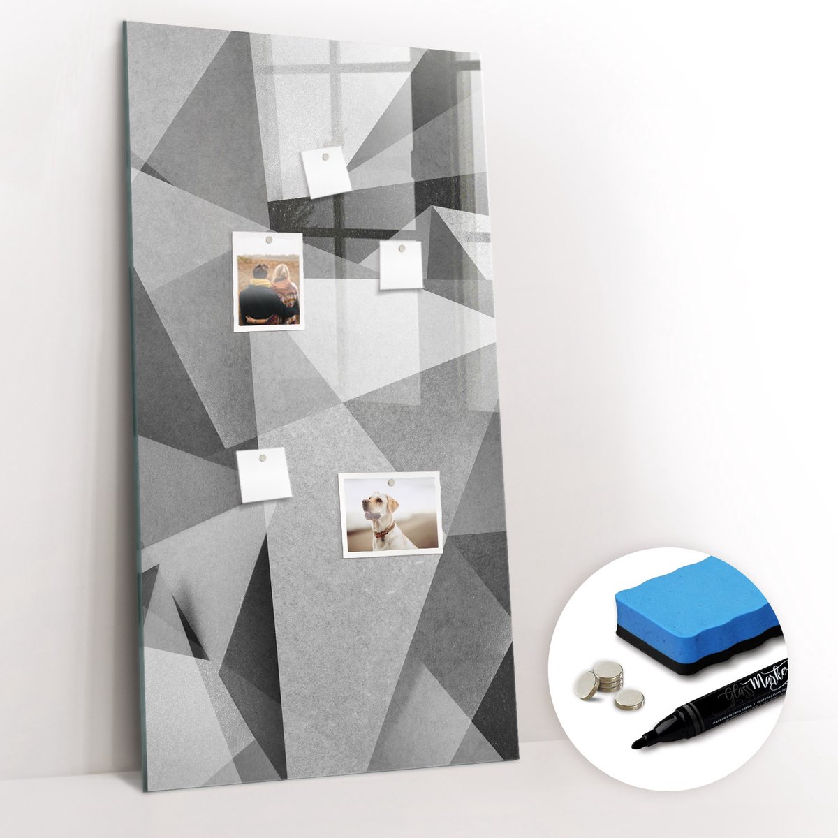 Tulup Whitebord - Abstracte geometrische vormen - 60 x 120 cm - Grijs Memobord Keuken - Gratis 5 Sterke Magneten + Whiteboard Marker & Wisser - Design Memobord - Magnet Board - Productiviteit Tools