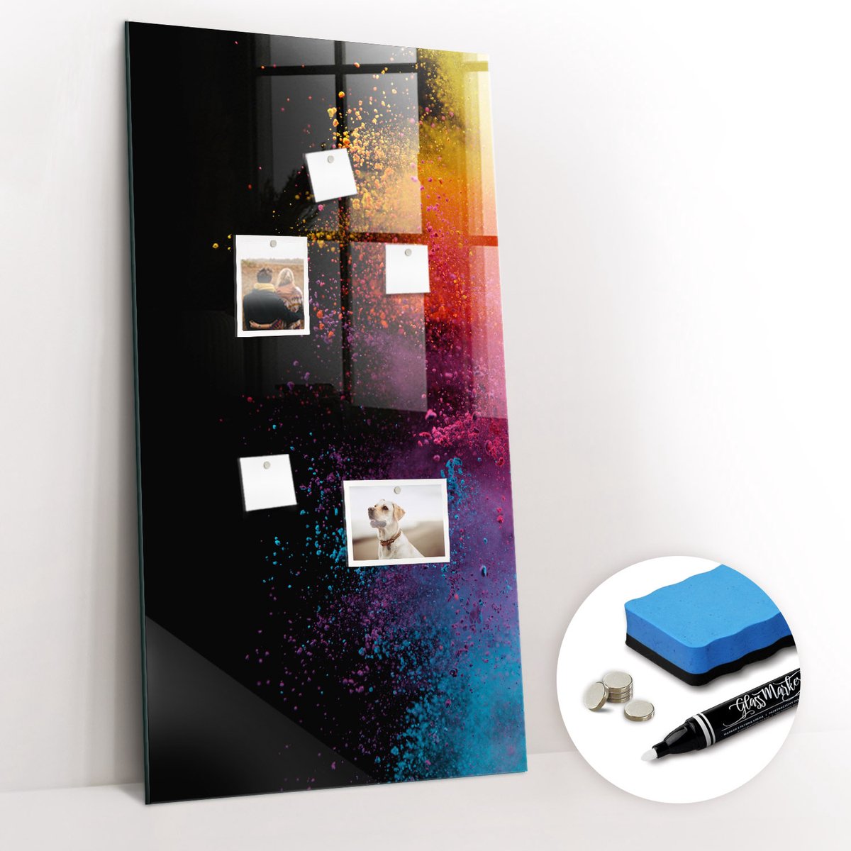 Tulup Whitebord - Gekleurd poeder - 60 x 120 cm - Veelkleurig Magneetbord Keuken - Gratis 5 Sterke Magneten + Whiteboard Marker & Wisser - Stylish Memo Board - Memobord Keuken - Notitiebord Werkplek