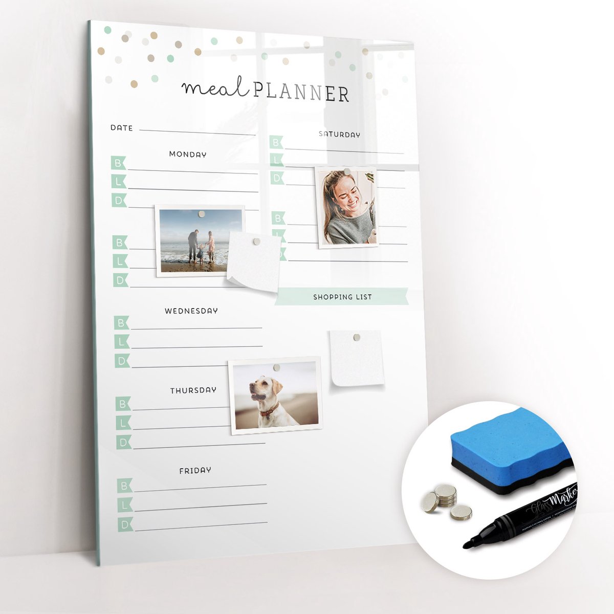 Tulup Whitebord - Gezonde maaltijdplanner - 60 x 90 cm - Wit Magneetbord Design - Gratis 5 Sterke Magneten + Whiteboard Marker & Wisser - Organizer Muur - Magnet Board - Organiseer Je Bureau