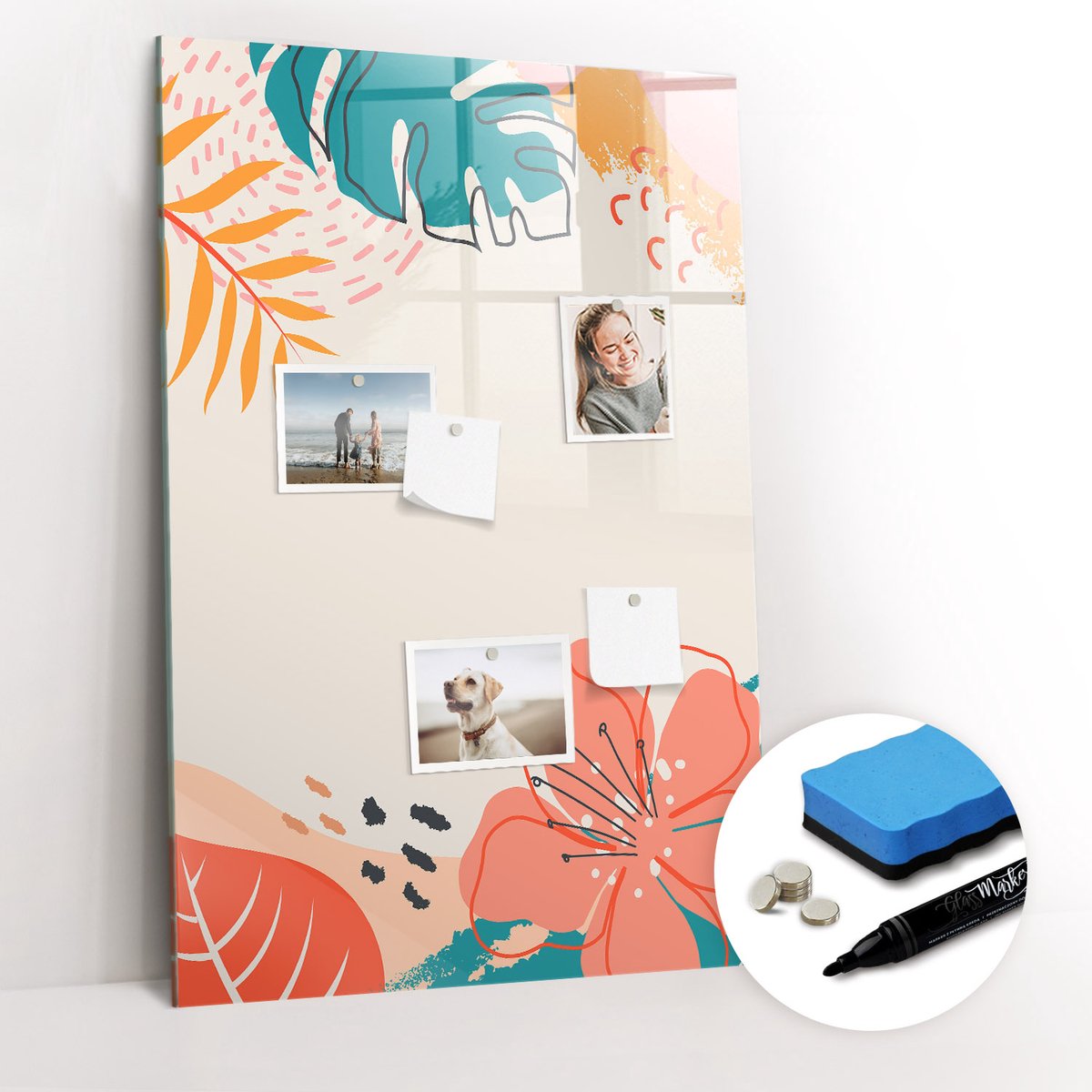 Tulup Whitebord - Zomerbloem - 60 x 90 cm - Veelkleurig Magneetbord Foto - Gratis 5 Sterke Magneten + Whiteboard Marker & Wisser - Stylish Memo Board - Magneetbord Rechthoekig - Planning Muur