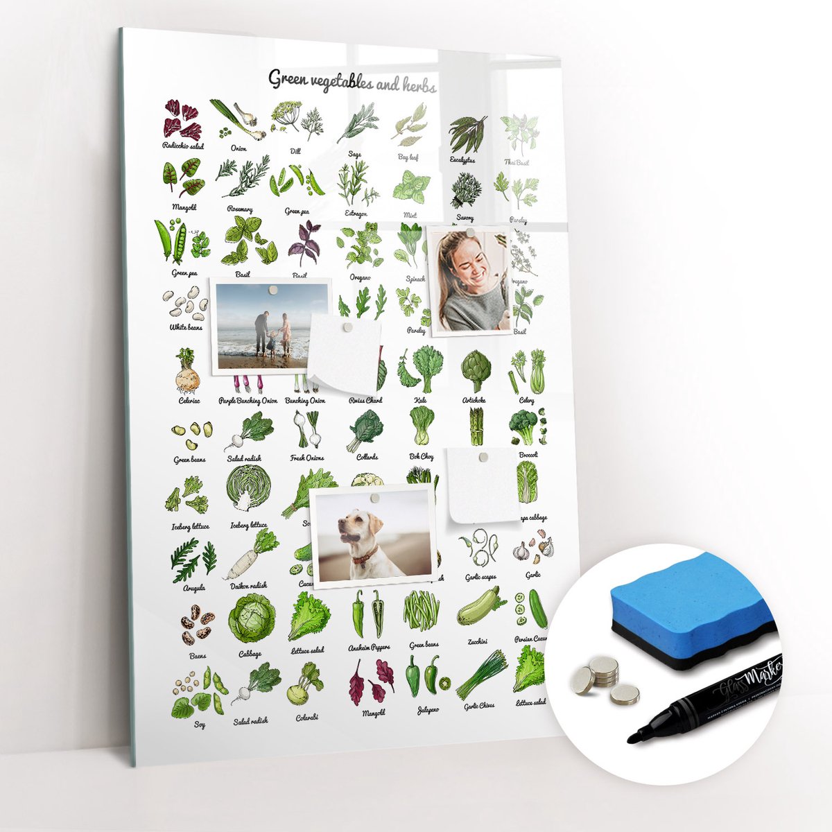 Tulup Whitebord - Groene groenten - 60 x 90 cm - Wit Magneetbord Rechthoekig - Gratis 5 Sterke Magneten + Whiteboard Marker & Wisser - Wanddecoratie Kantoor - Memo Bord - Productiviteit Tools