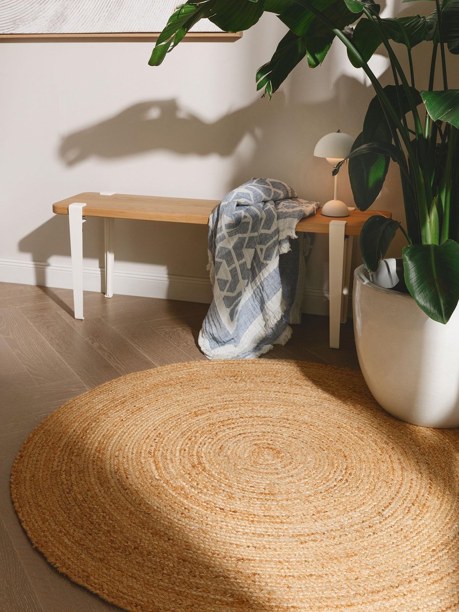 benuta Jutta Nature Jute tapijt, rond 160 cm, handgeweven woonkamertapijt, natuurlijk design, geschikt voor vloerverwarming