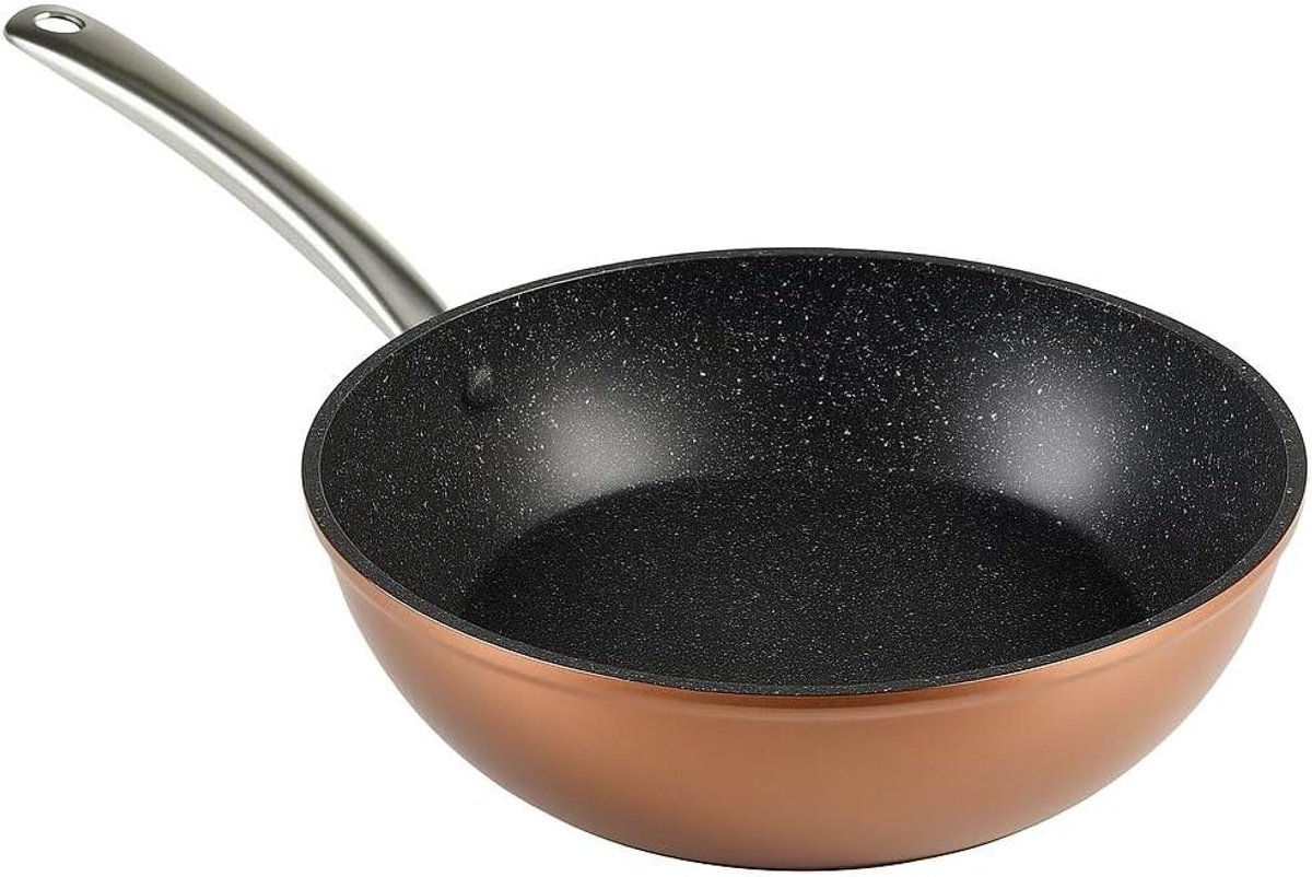 Professionele hondapan gesmeed aluminium 28 cm – geschikt voor inductie gas oven en glaskeramiek – PFOA-vrije antiaanbaklaag – 2 8 mm dik – roestvrijstalen handvat koperkleurig