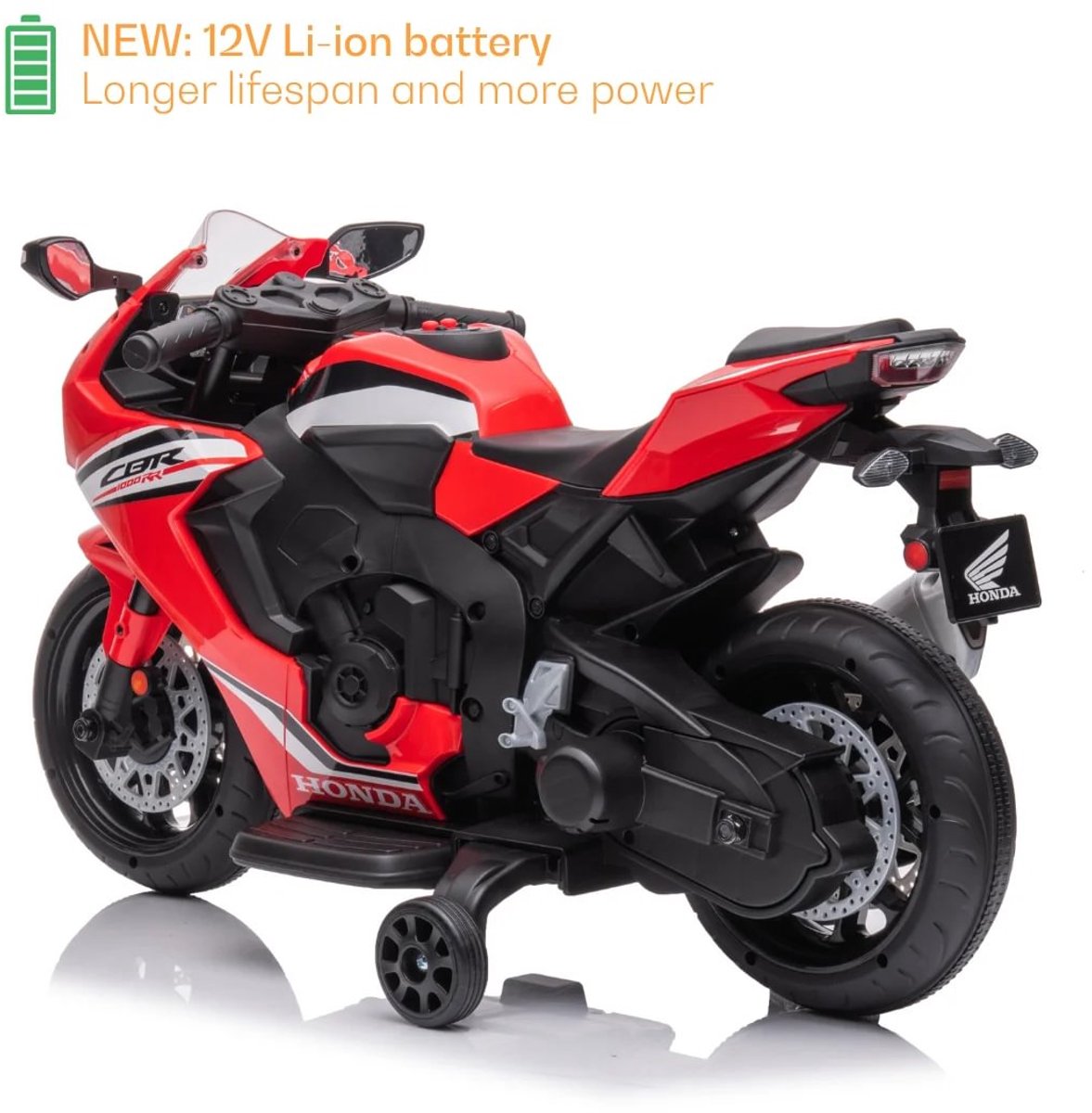 Honda CBR 1000RR Full Option Elektrische Kindermotor 2 tot 5 jaar – Officieel Gelicentieerde Motor met LED-Koplamp & Claxon – Li-ion Kindermotor met Verwijderbare Zijwieltjes & Realistische Geluiden – Rood — afbeelding 10