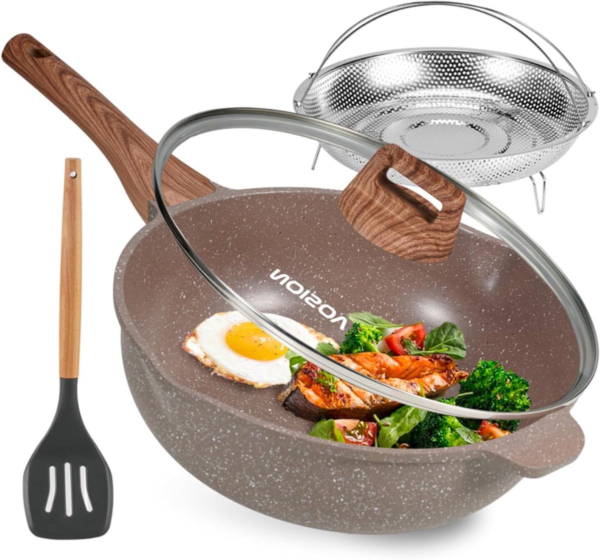 11 Inch Keramische Frituurpan met Antiaanbaklaag en Deksel - 4,5 QT Sauteerpan voor Gezond Koken