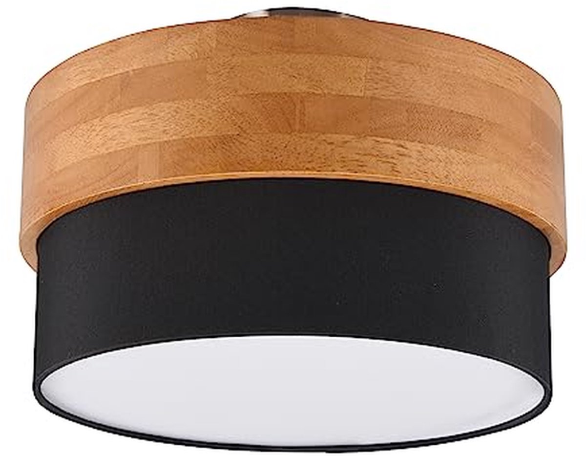 Plafondlamp 2xE14 max 40W Stof Zwart Metaal Mat Nikkel Ø30cm H22cm