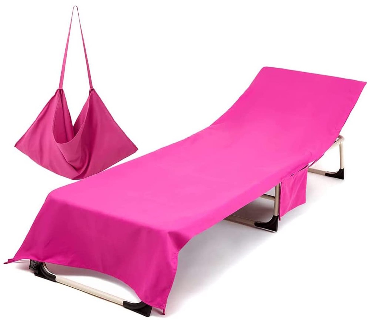Hoes voor strandstoel, effen kleur, strandlaken, ligstoelen met zakken, handdoeken voor ligbed, microvezel ligstoel, handdoeken voor zomer, buiten, tuin, zwembad, vakantie, reizen (roze)